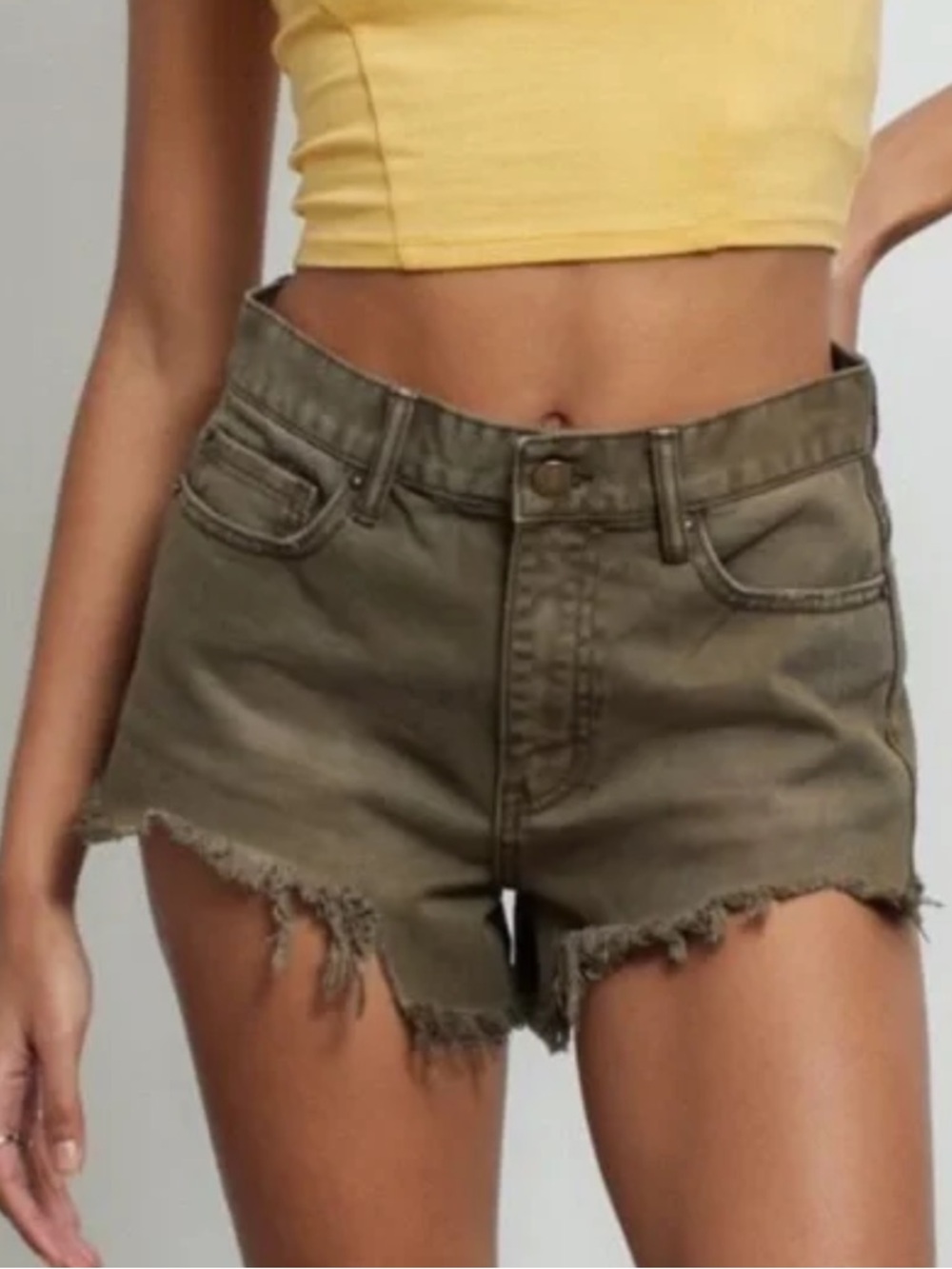 BDG Denim Brown Khaki Green Frayed Hem Shorts